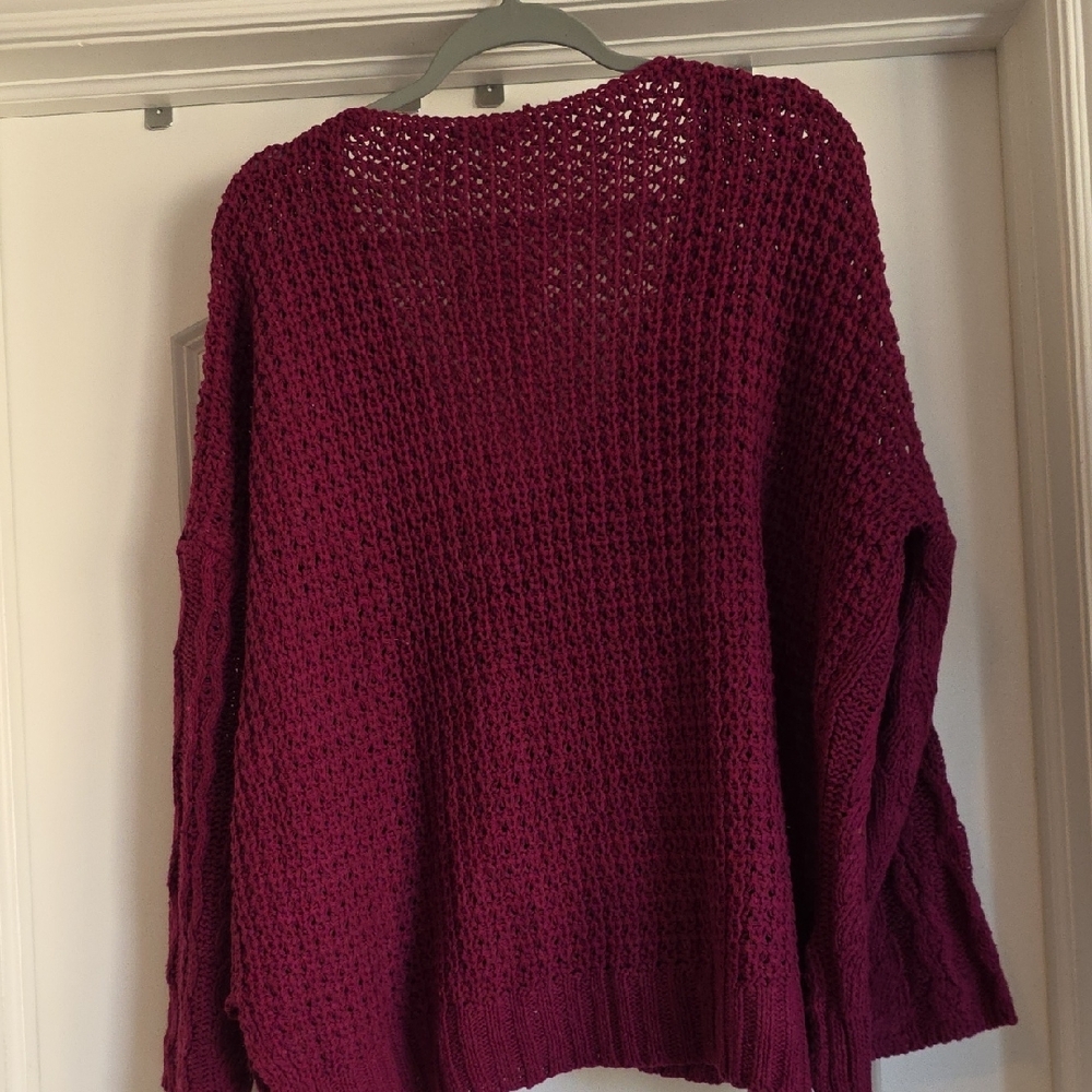 NWT Oversized S/M Miracle Women's V-Neck Cable Knit Sweater - Burgundy - Picture 2 of 7